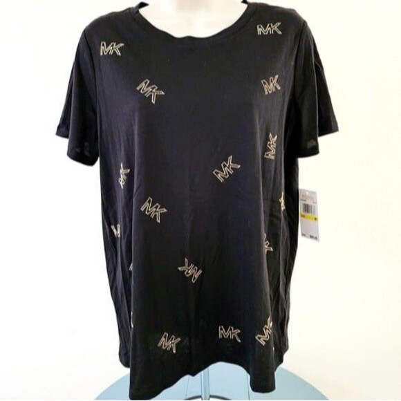Michael Kors Black & Gold Studded Women's Logo T-Shirt. Size: Medium. NWT - Picture 1 of 9